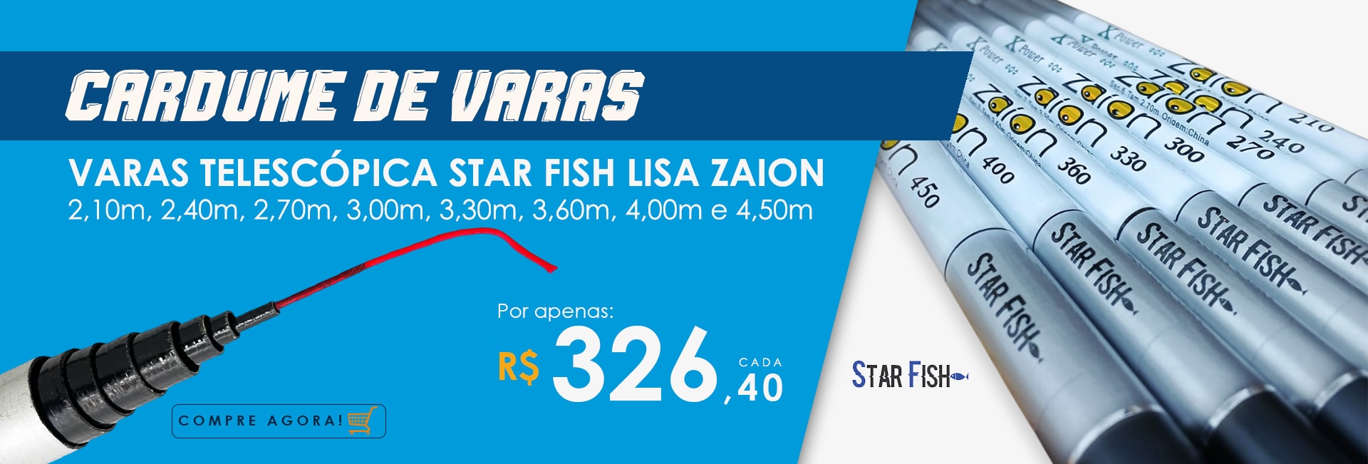 Cardume de Vara Telescópica Star Fish Lisa Zaion