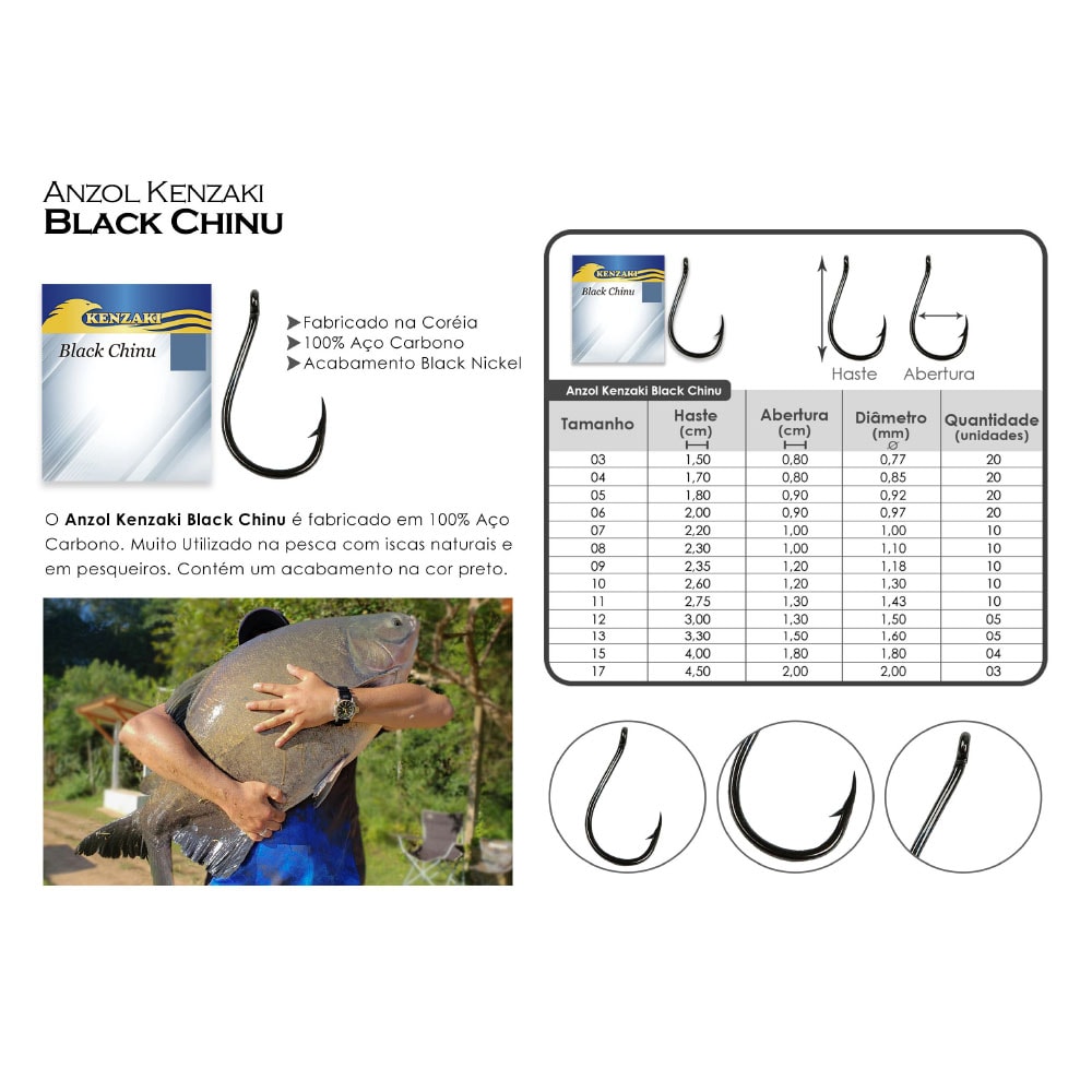 Anzol Kenzaki Black Chinu N°13 C/ 05 Unidades - Sugoi Big Fish
