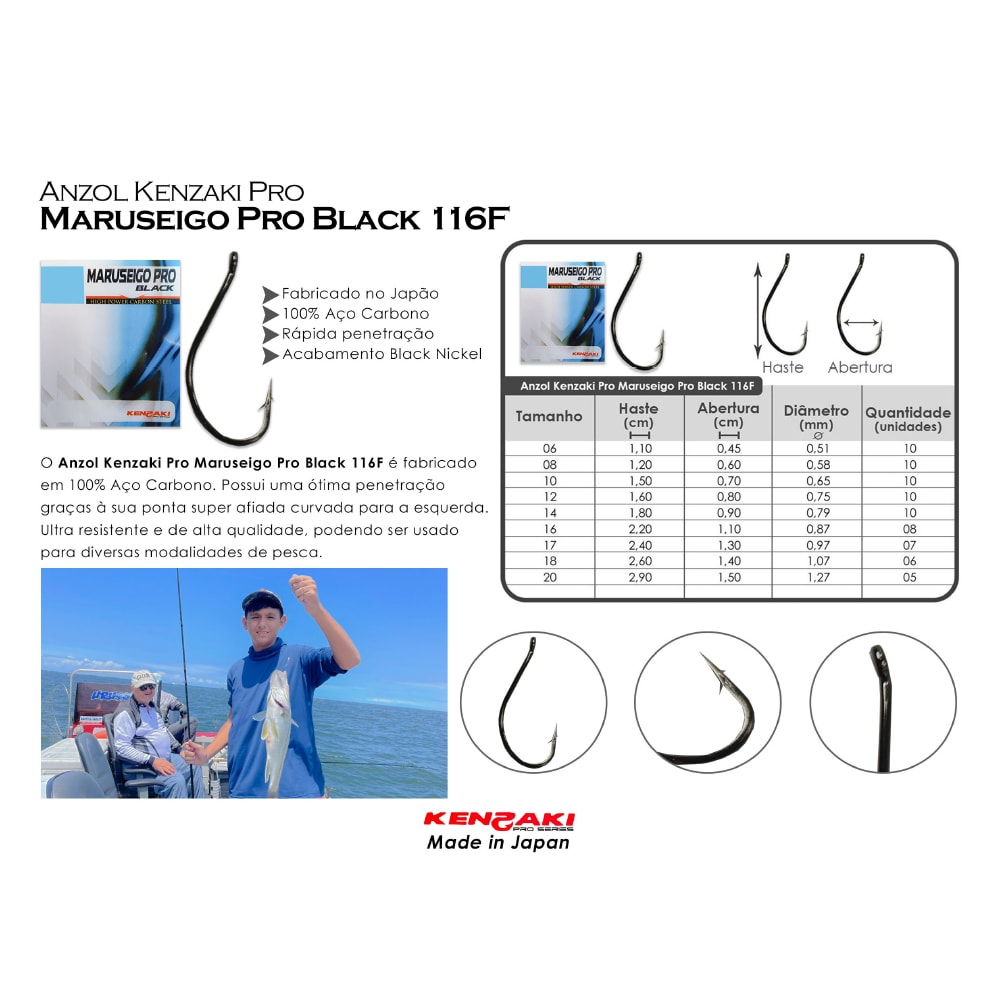Anzol Kenzaki Maruseigo Pro Black 116F 16 C/ 8 Unidades - Sugoi