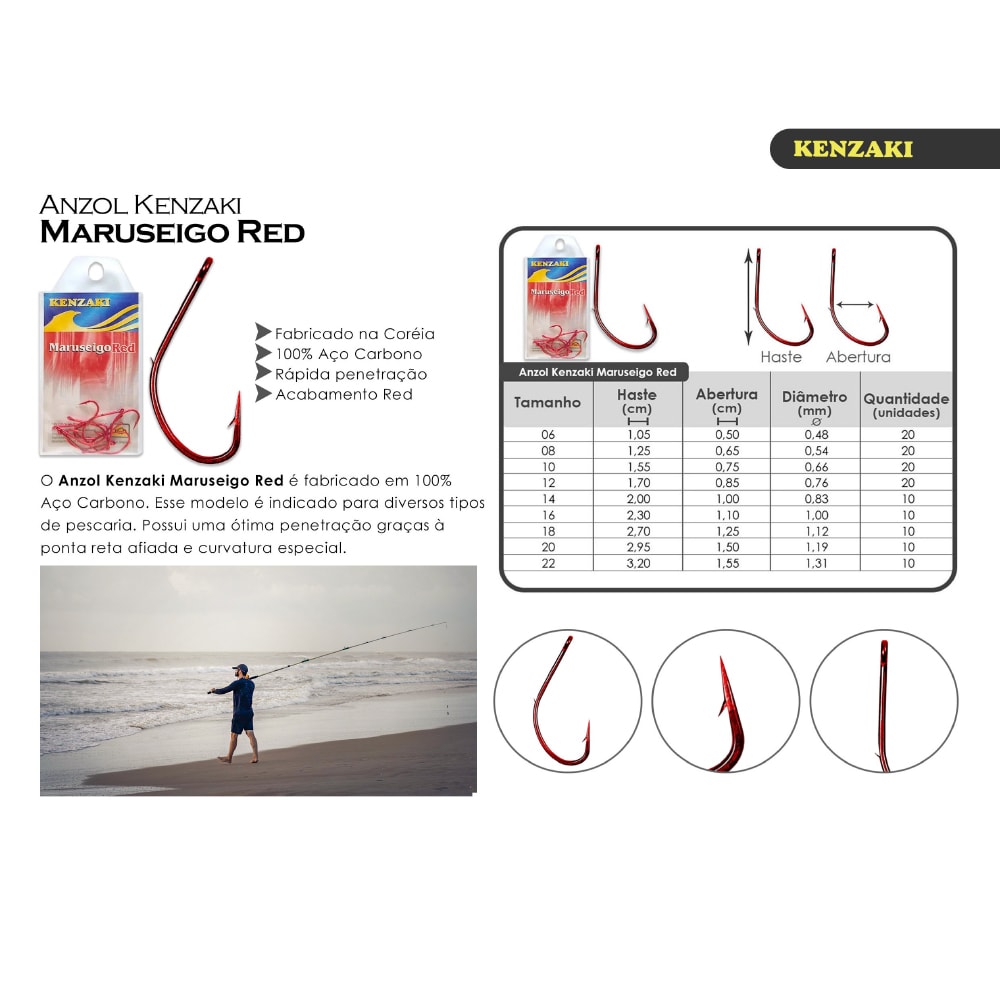 Anzol Kenzaki Maruseigo Red 22 C/ 10 Unidades - Sugoi Big Fish