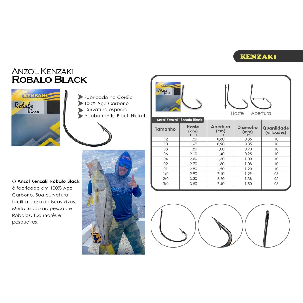Anzol Kenzaki Robalo Black Nº 08 C/ 10 Unidades - Sugoi Big Fish