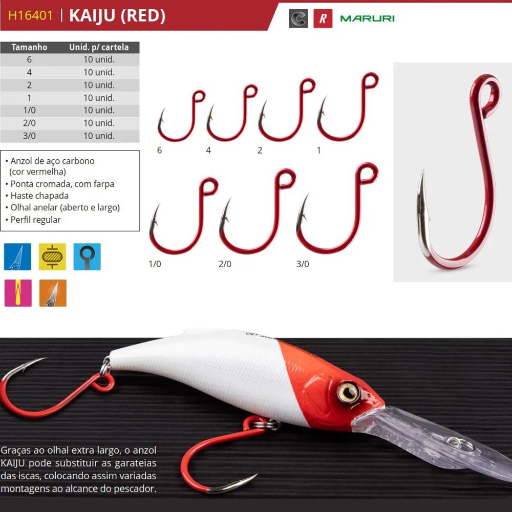 Anzol Maruri Kaiju H16401 Red (C/ 10 unidades) - Sugoi Big Fish