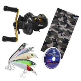 Carretilha Star River Sephia GTO (Direita) + Linha Multi Tacom Steel Power + Brindes (Iscas Artificiais) Carretilha Star River Sephia GTO (Direita) + Linha Multi Tacom Steel Power + Brindes (Iscas Artificiais)