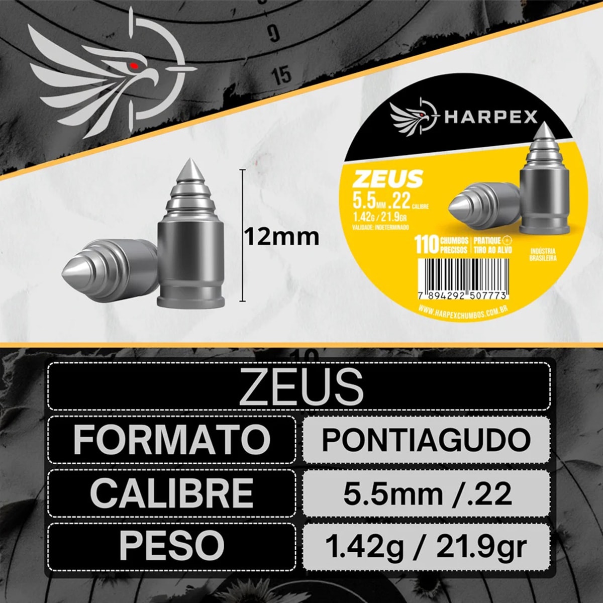 Chumbinho Harpex Zeus 5,5mm .22 C/110un - Sugoi Big Fish