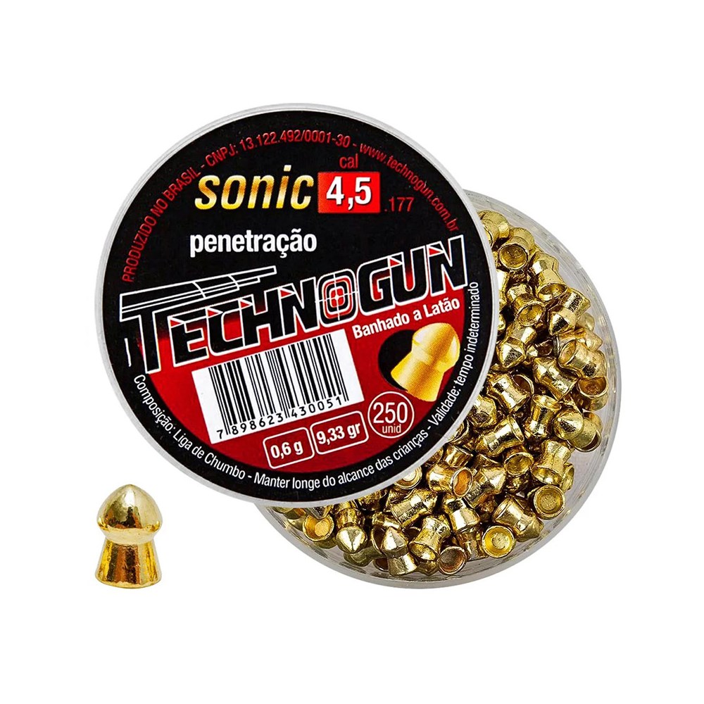 Chumbinho Technogun Sonic Ouro 4,5mm C/ 250 Unidades